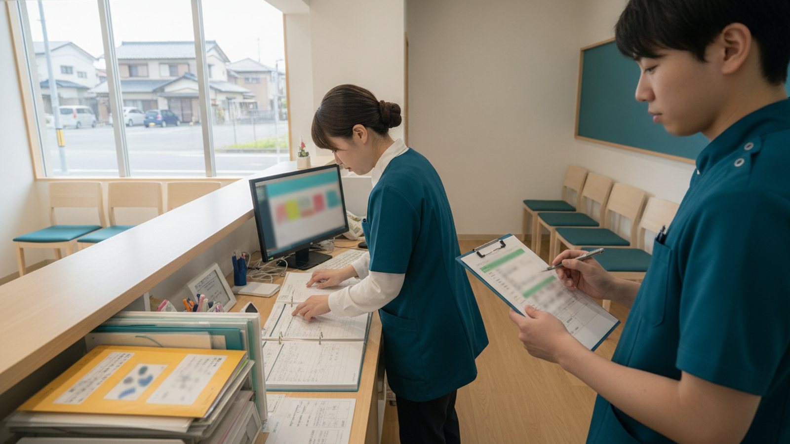 再診の経過・お薬手帳・健診結果を、診察の前に1枚へ並べておく流れ