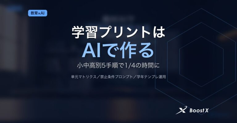 小中高の学習プリントを生成AIで小中高別に作成し時間を1/4にする5手順を整理したアイキャッチ画像