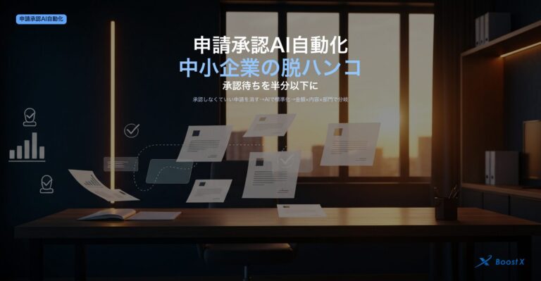 中小企業の申請承認をAIで自動化する5原則と脱ハンコ完全ガイドのアイキャッチ。紙とハンコのワークフローからAIワークフローへの変化を表す