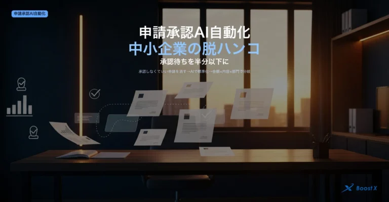 中小企業の申請承認をAIで自動化する5原則と脱ハンコ完全ガイドのアイキャッチ。紙とハンコのワークフローからAIワークフローへの変化を表す