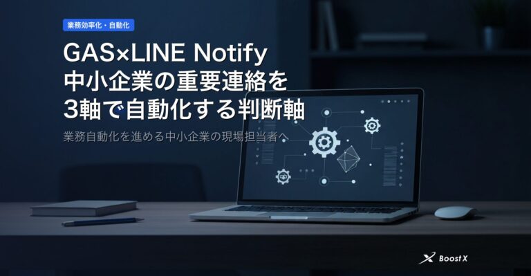 GAS×LINE Notify｜中小企業の重要連絡を3軸で自動化する判断軸 アイキャッチ