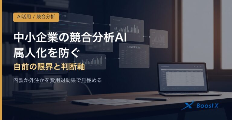 中小企業の競合分析AI、属人化を防ぐ｜自前の限界と判断軸｜BoostX