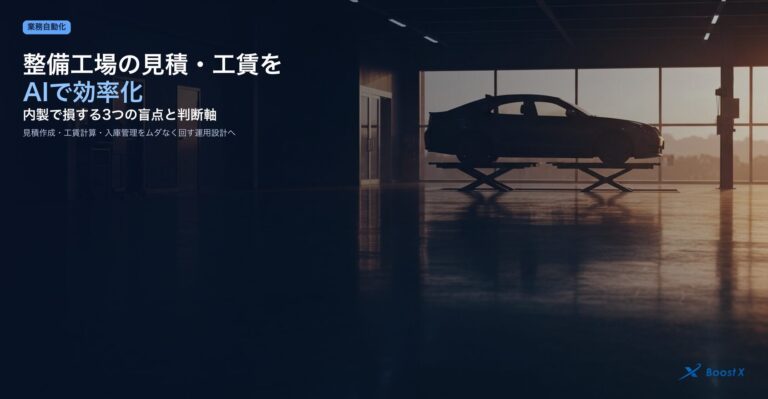 整備工場の見積・工賃をAIで効率化し内製で損する3つの盲点と判断軸を示したアイキャッチ