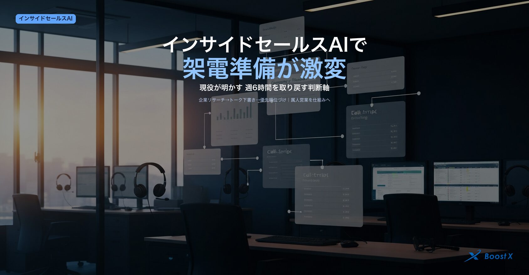 インサイドセールスAIで架電前準備を効率化し、営業が判断と対話に集中できる状態を表したアイキャッチ画像