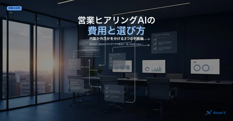 営業ヒアリングをAIで仕組み化する費用と選び方(内製・ツール導入・外注の3軸で判断)を整理したアイキャッチ画像