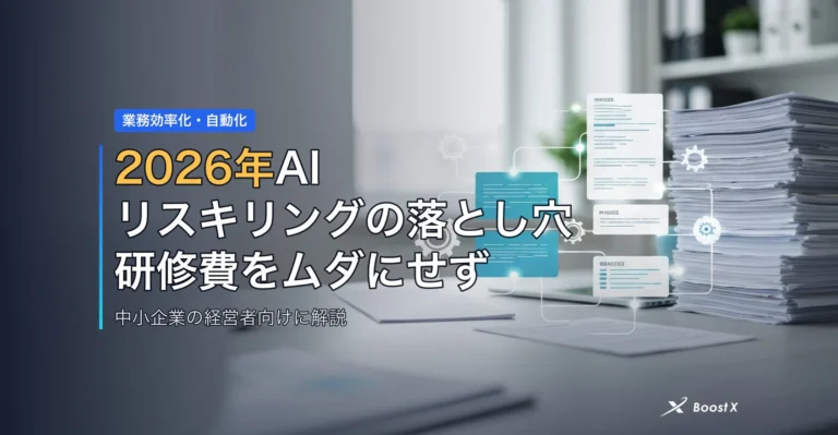 2026年AIリスキリングの落とし穴｜研修費をムダにせず時短する中小企業の条件 アイキャッチ