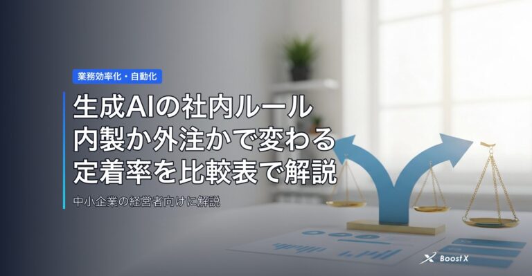 生成AIの社内ルール、内製か外注かで変わる定着率を比較表で解説 アイキャッチ