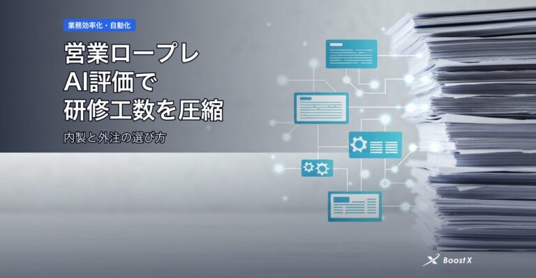 営業ロープレAI評価で研修工数を圧縮｜内製と外注の選び方 アイキャッチ