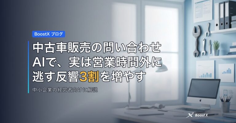 中古車販売の問い合わせAIで、実は営業時間外に逃す反響3割を増やす アイキャッチ
