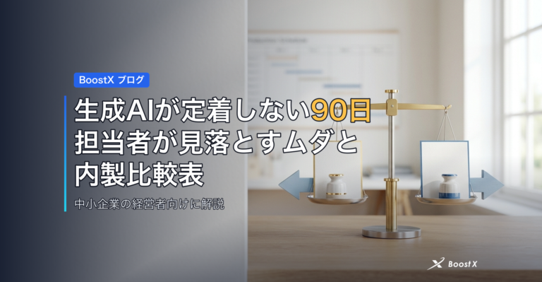 生成AIが定着しない90日｜担当者が見落とすムダと内製比較表 アイキャッチ