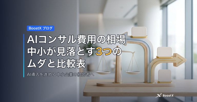 AIコンサル費用の相場｜中小が見落とす3つのムダと比較表 アイキャッチ