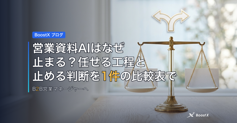 営業資料AIはなぜ止まる？任せる工程と止める判断を1件の比較表で アイキャッチ