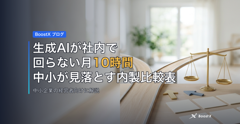 生成AIが社内で回らない月10時間｜中小が見落とす内製比較表 アイキャッチ