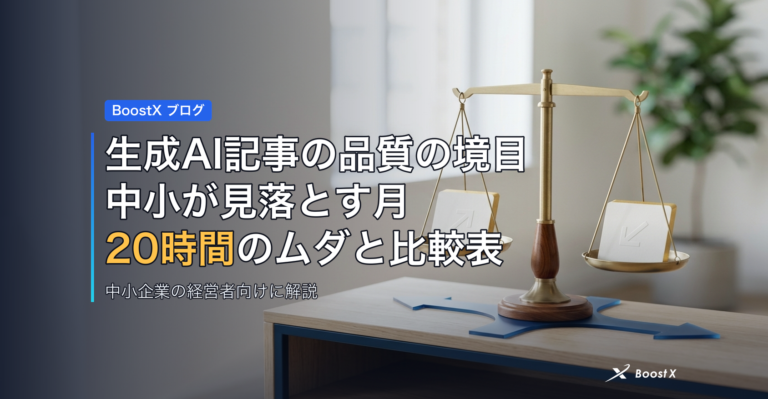 生成AI記事の品質の境目｜中小が見落とす月20時間のムダと比較表 アイキャッチ