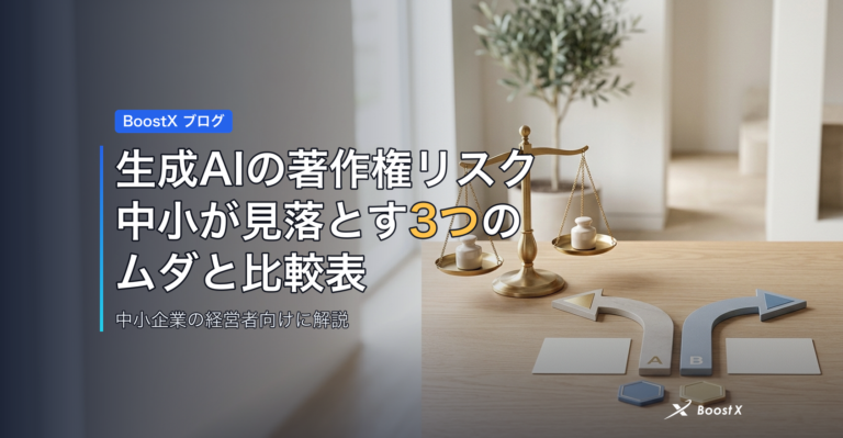 生成AIの著作権リスク｜中小が見落とす3つのムダと比較表 アイキャッチ